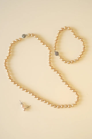 Freshwater White Pearl Set in Light Brown