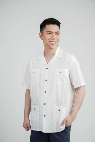 Men's Linen Top with Pockets in White