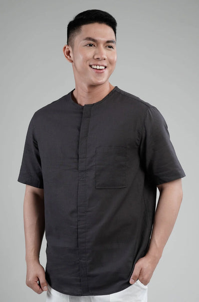 Short Sleeves Linen Top with Front Pocket