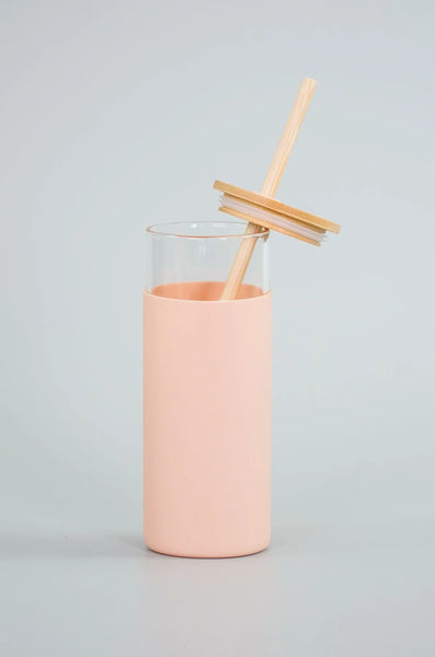Bamboo Glass Tumbler with Straw and Holder