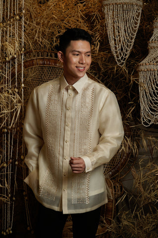 Men's Hand-Embroidered Pina Silk Full Open Barong