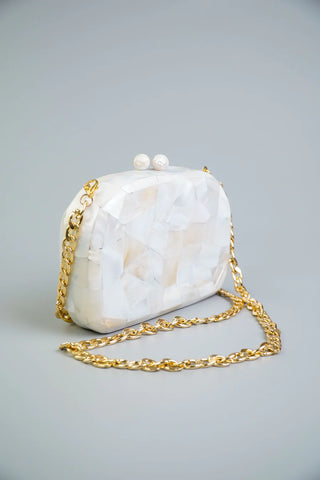 Mother of Pearl Half-Moon Clutch Bag