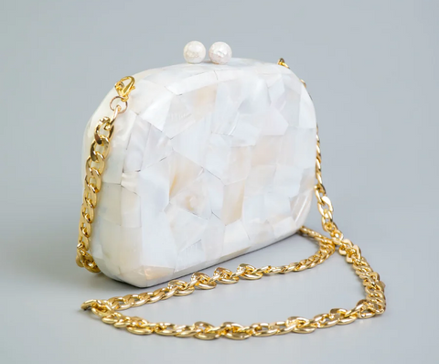 mother of pearl yellow clutch bag