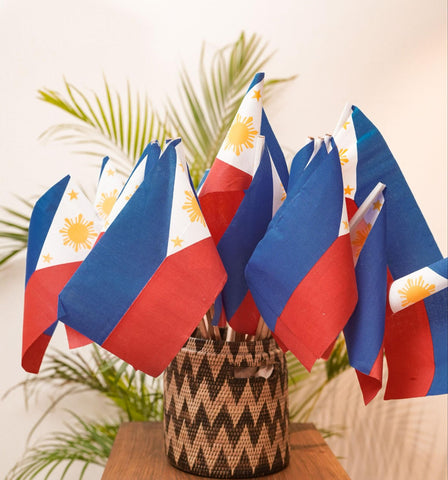 Philippine Flags in a Woven Abaca Basket