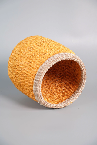 Abaca Round Basket in Yellow