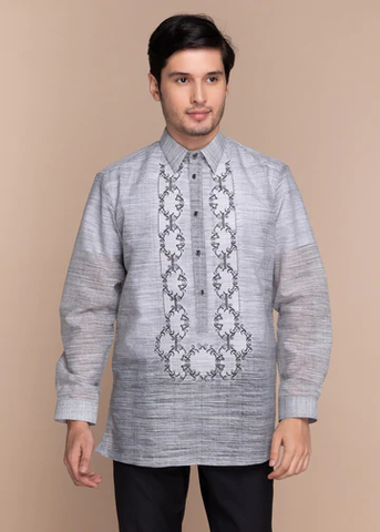 Men's Gray Organdy Embroidered Barong