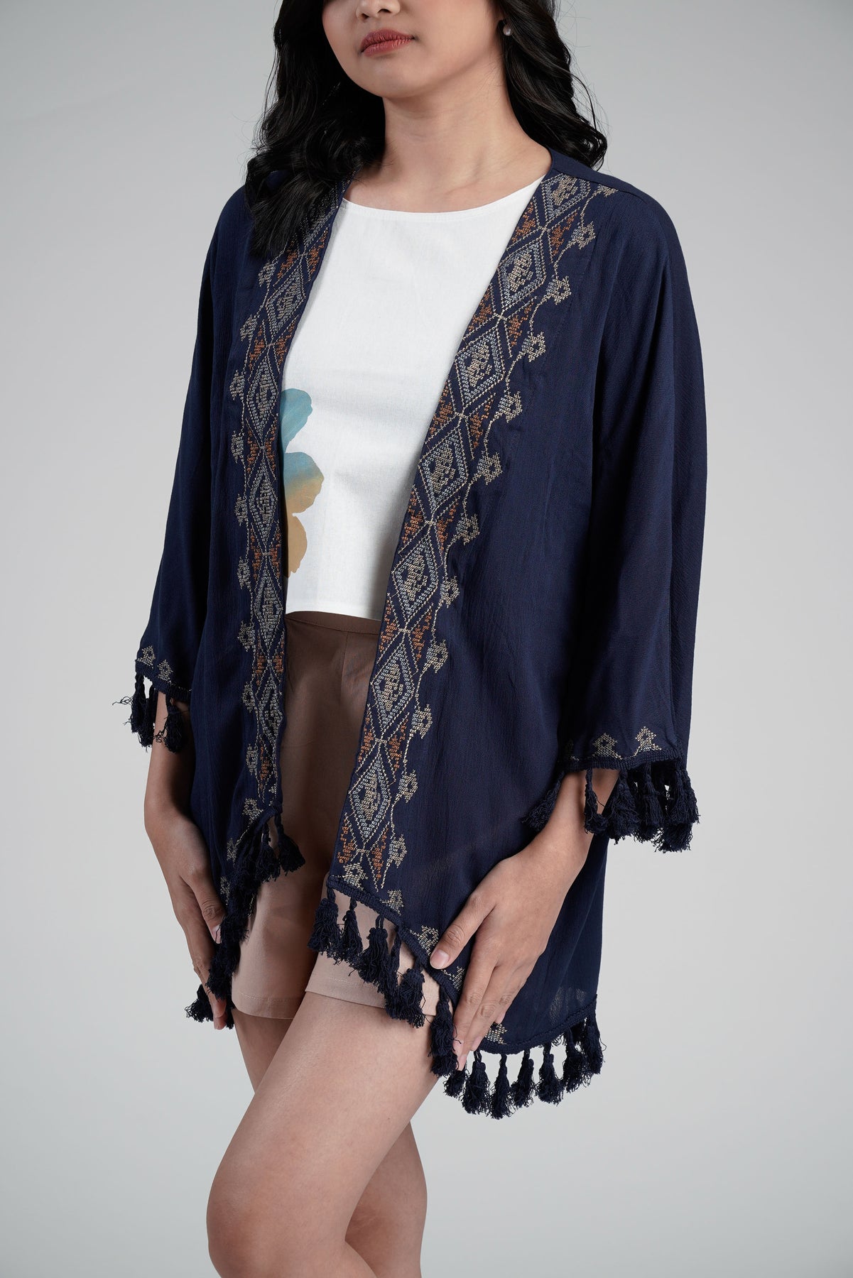 KnuthMarf / ethnic fringe knit / navy - ニット/セーター