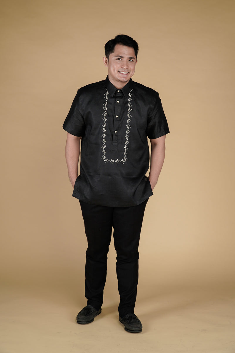 Barong Lumban Short Sleeved Office Barong in Black – Kultura Filipino ...