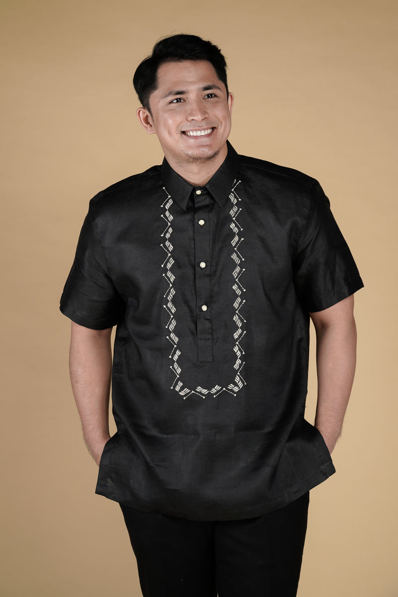 Barong Lumban Short Sleeved Office Barong in Black – Kultura Filipino ...