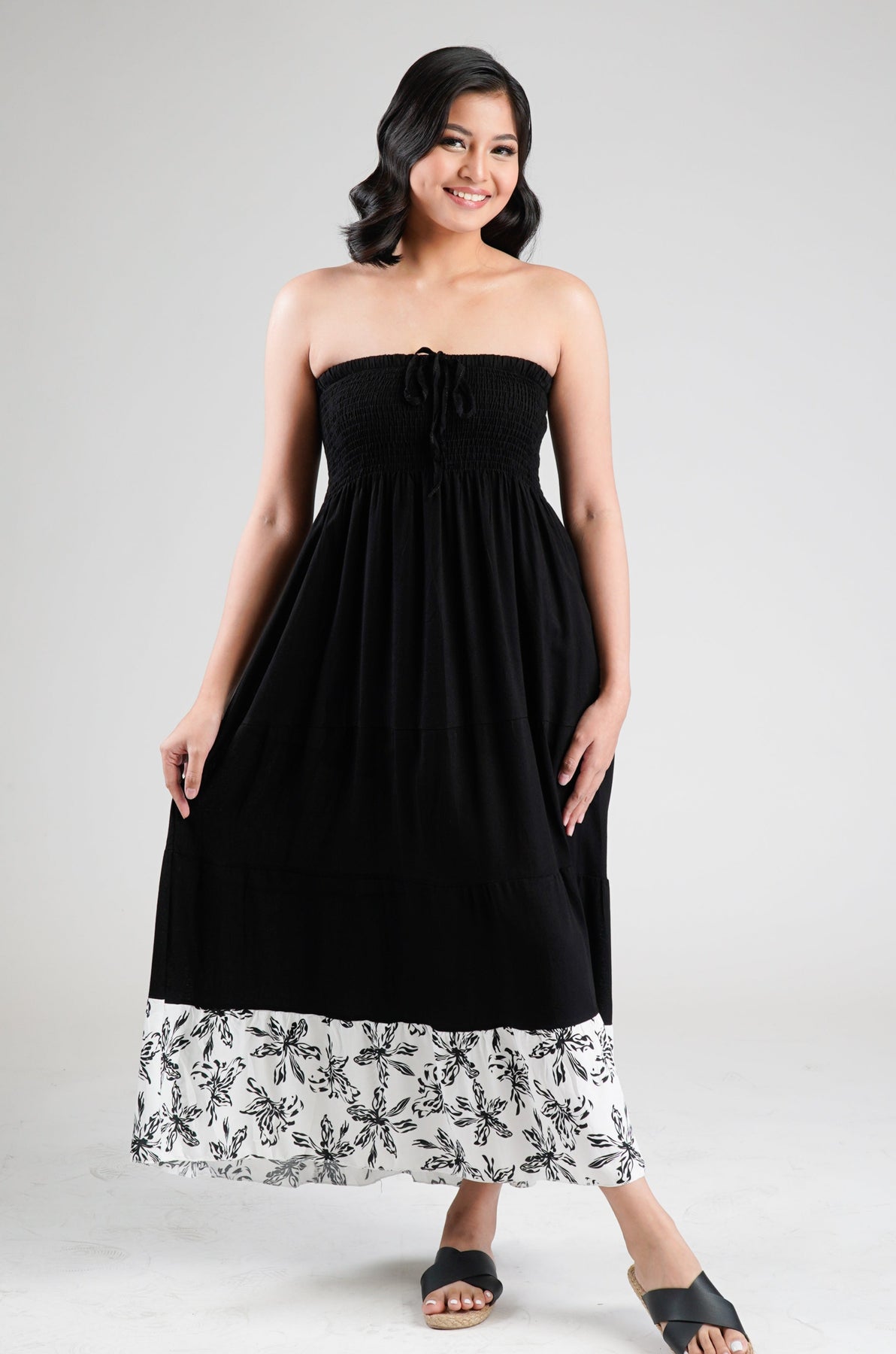 Smocked Tube Dress with Leaf Print on Hem for Women | Kultura Filipino# ...