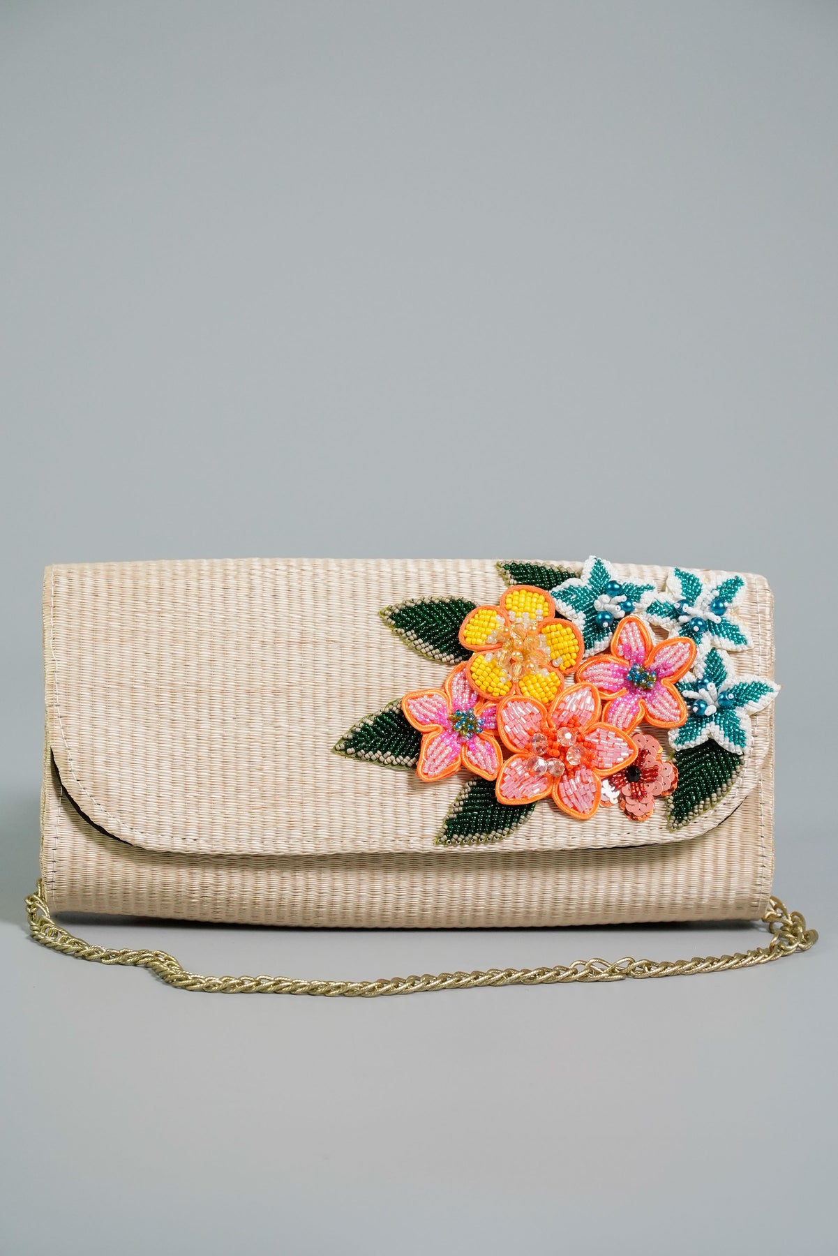 Buy Abaca Clutch Bag with Floral Embellishments Online | Kultura