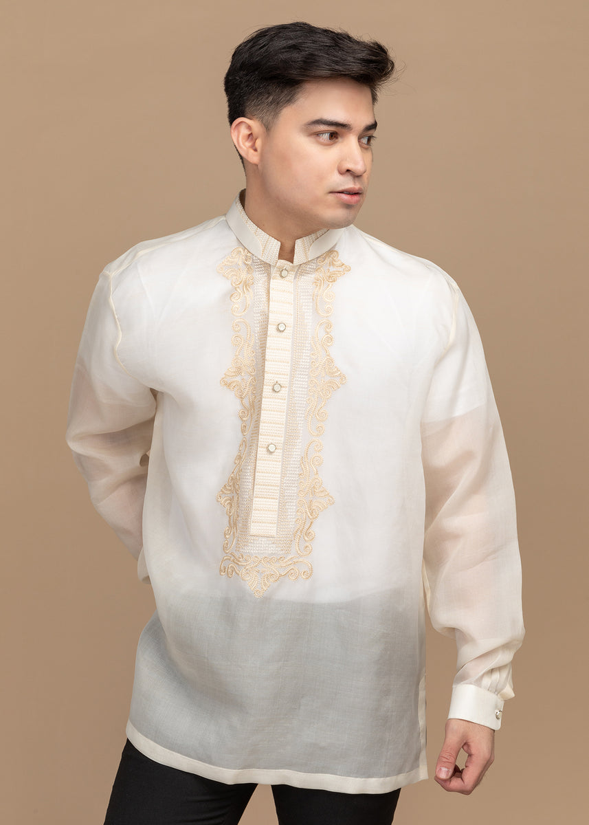 Barong Lumban Embroidered Pina Jusi Barong in Beige – Kultura Filipino ...