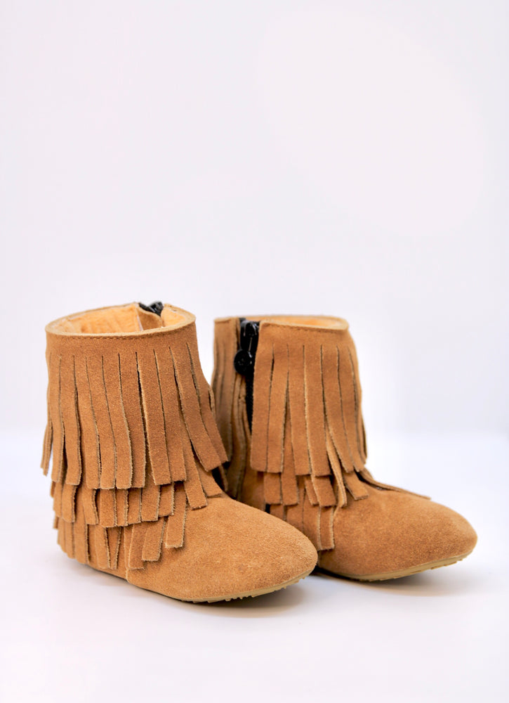 brown fringe boots