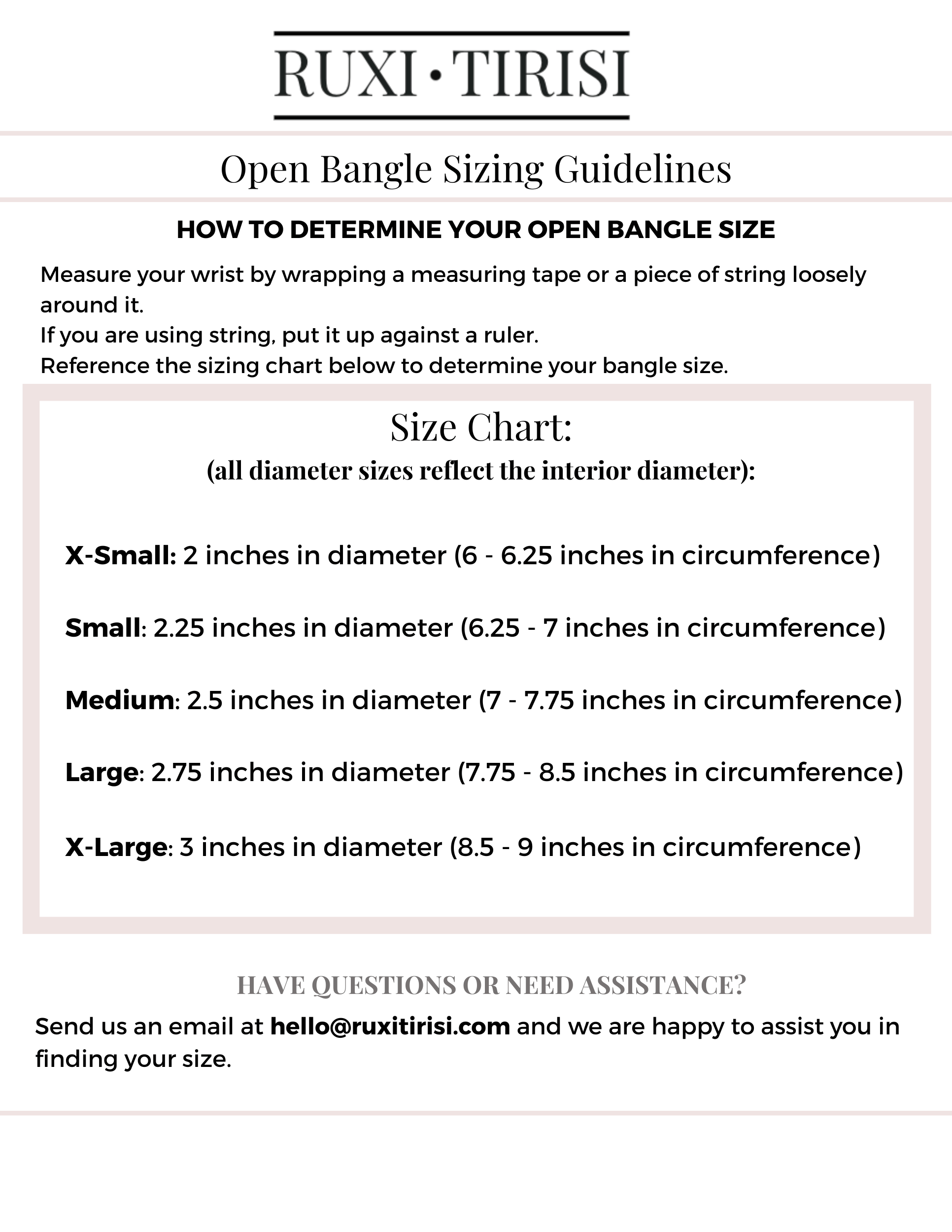 open bangle sizing instructions