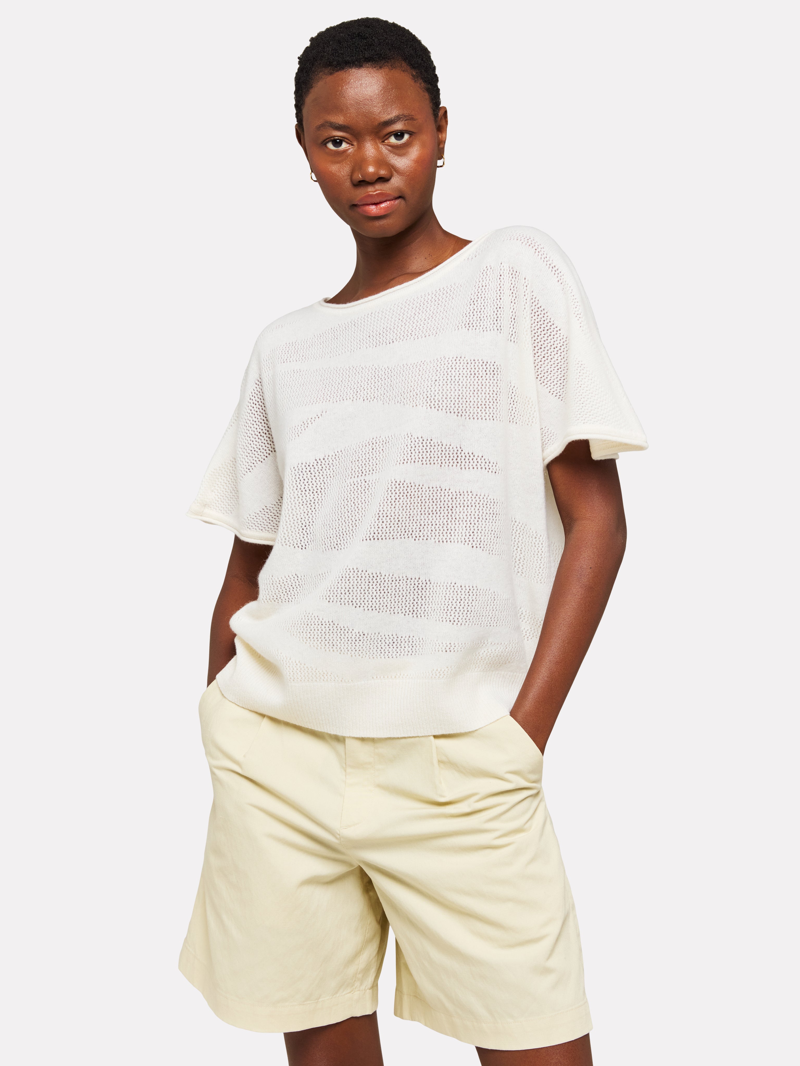Pointelle Zebra Tee in Organic White