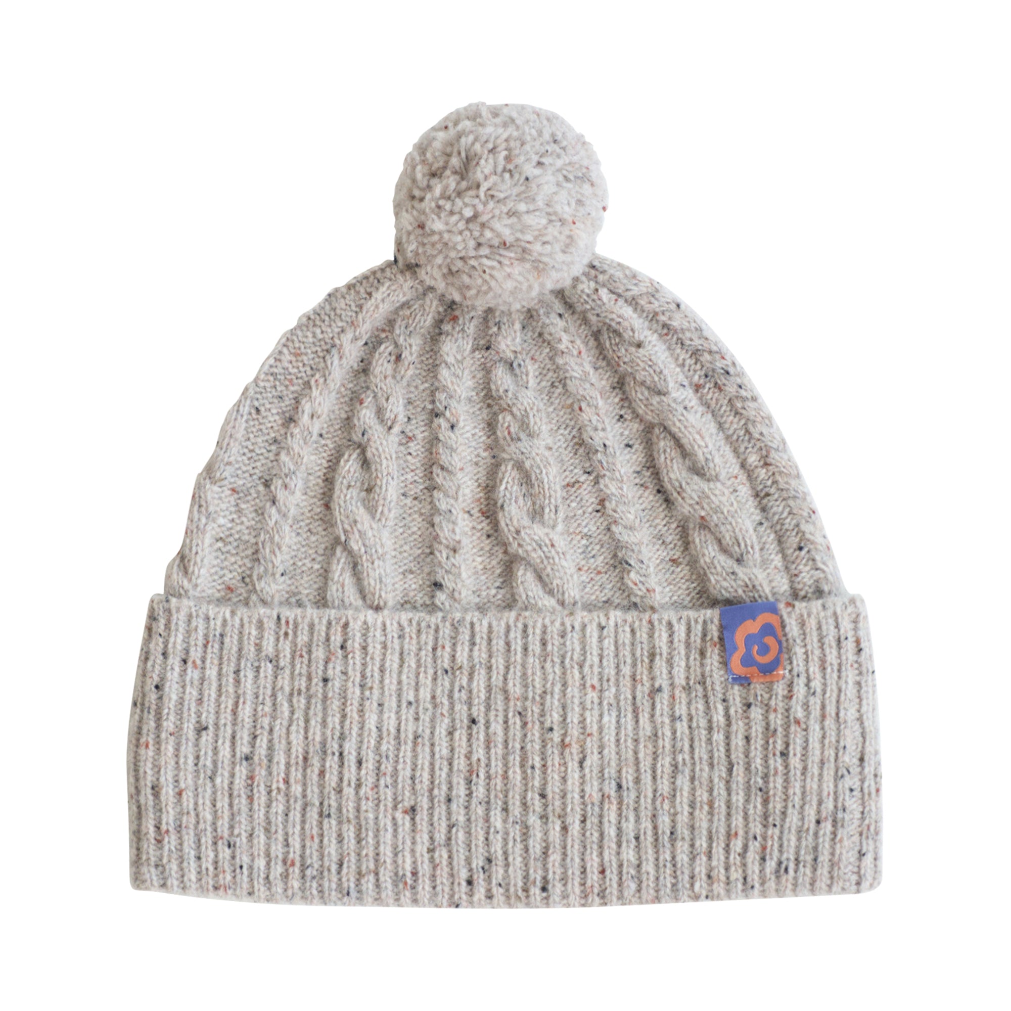 "Pom Pom" Cable Knit Wool Beanie - Silver Grey product