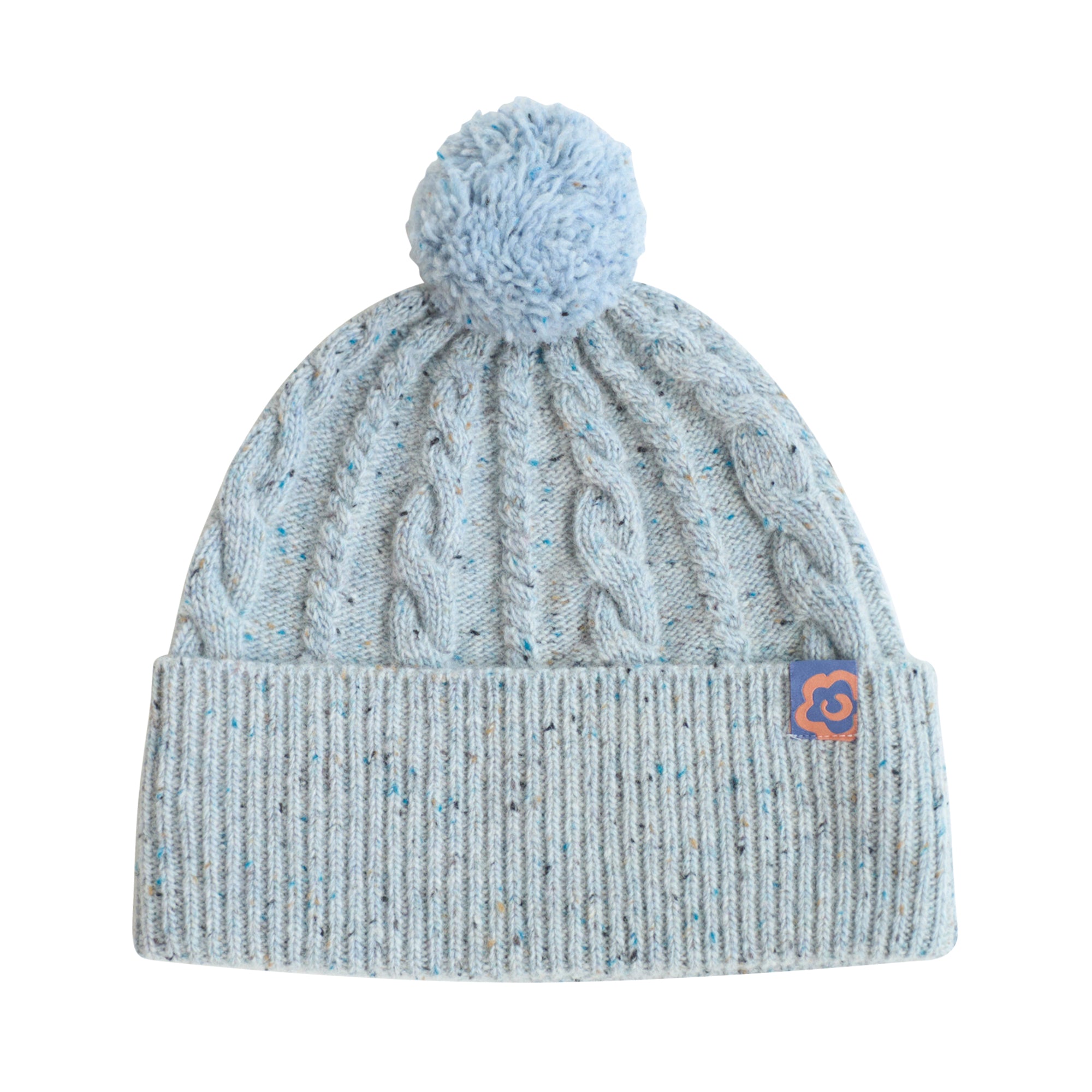 "Pom Pom" Cable Knit Wool Beanie Hat - Icy Blue product