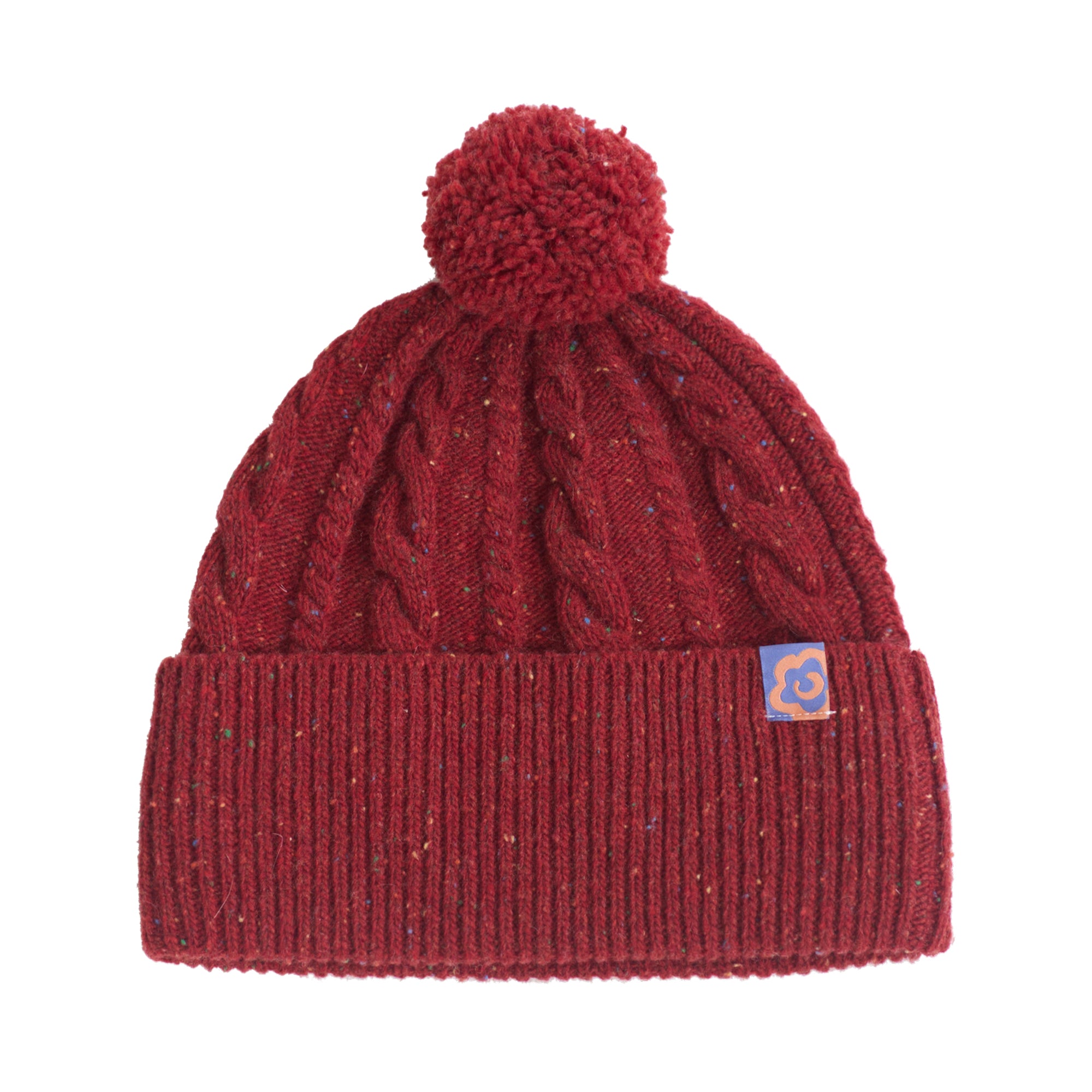 "Pom Pom" Cable Knit Wool Beanie Hat - Wine Red product