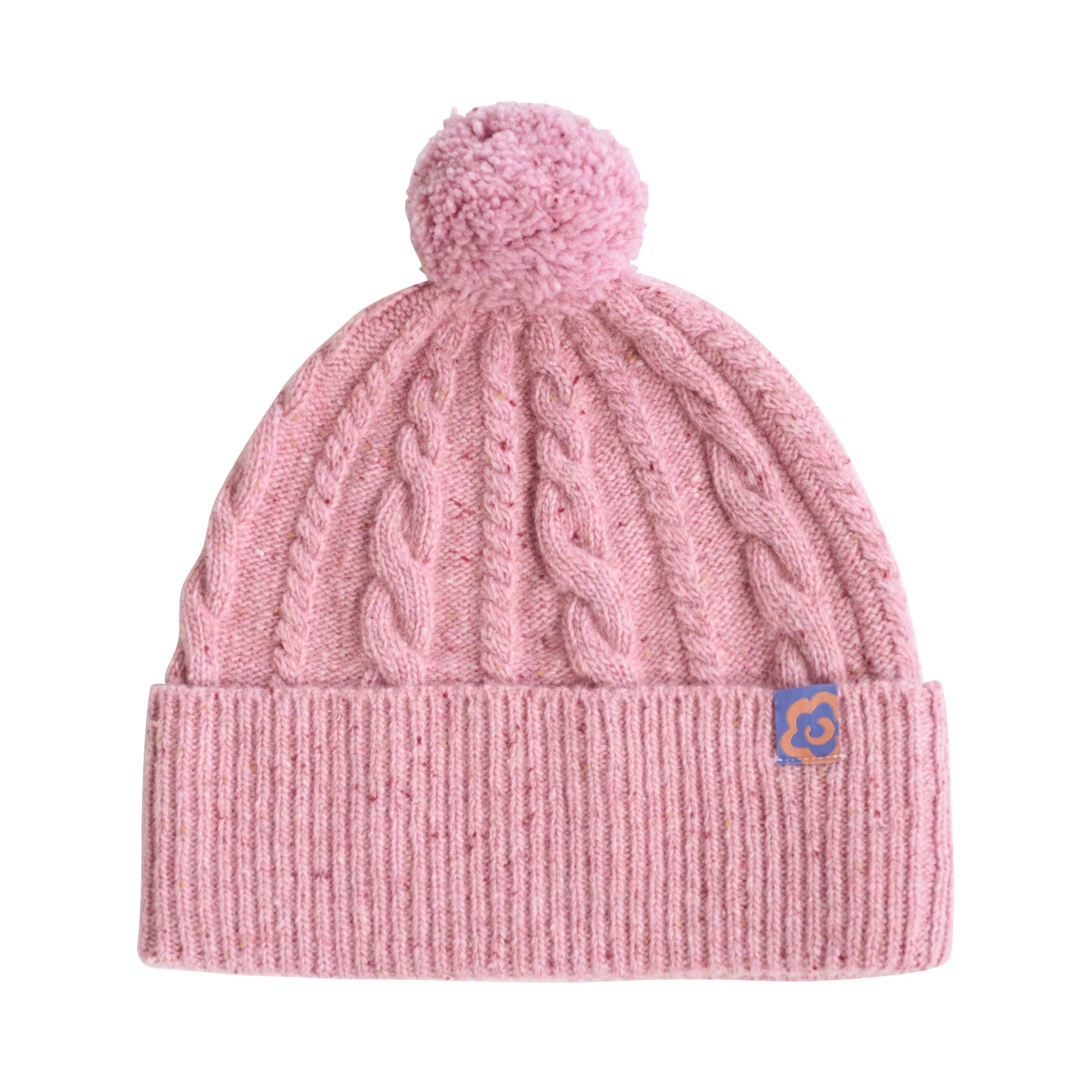 "Pom Pom" Cable Knit Wool Beanie Hat - Pink Blush product