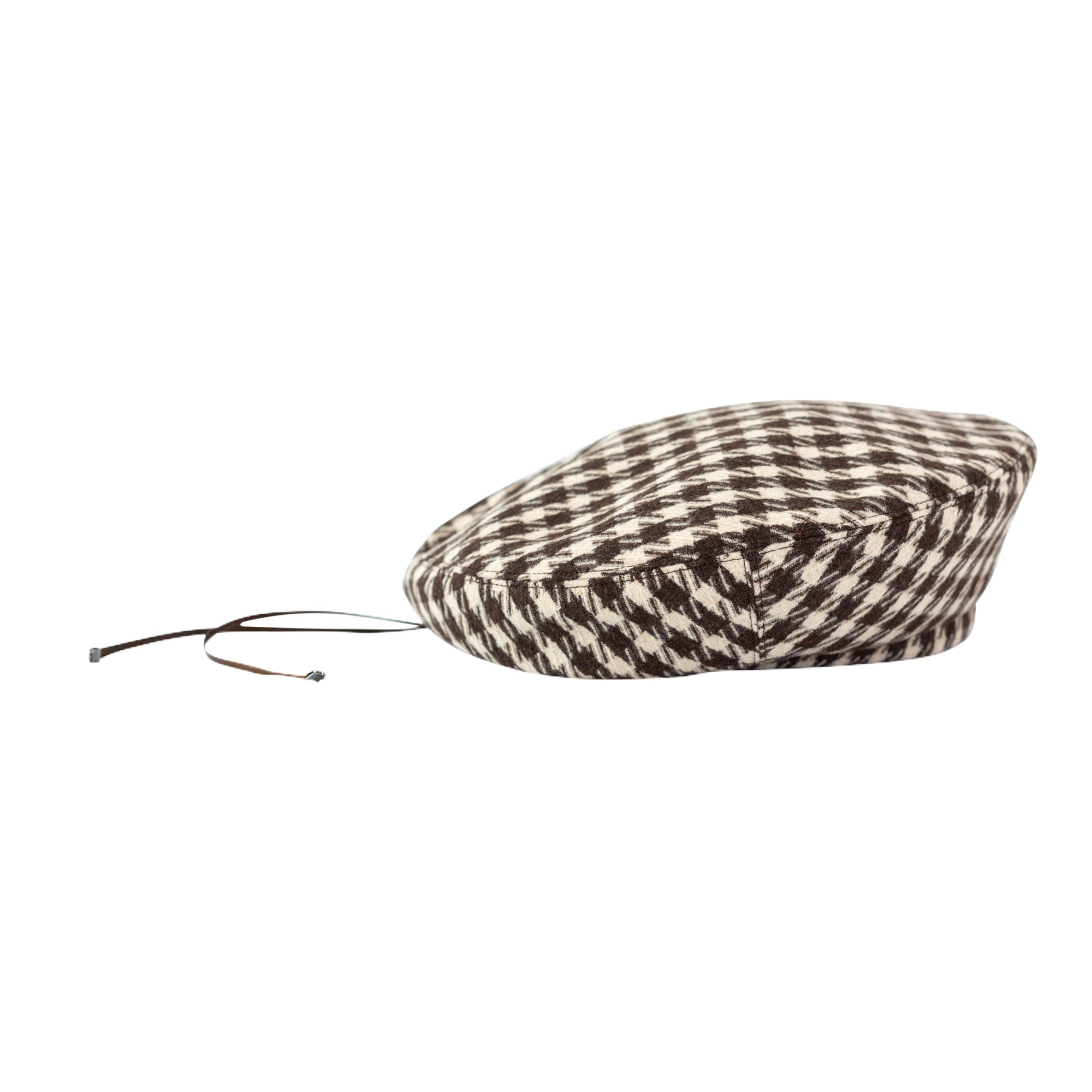 "Houndstooth" Beret Hat - Mocha