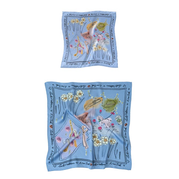 "New York In Sketches" Silk Pocket Square & Silk Scarf Set - Blue
