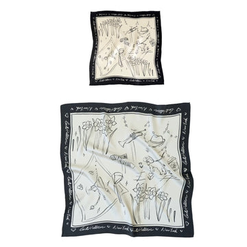 "New York In Sketches" Silk Pocket Square & Silk Scarf Set - Black & White