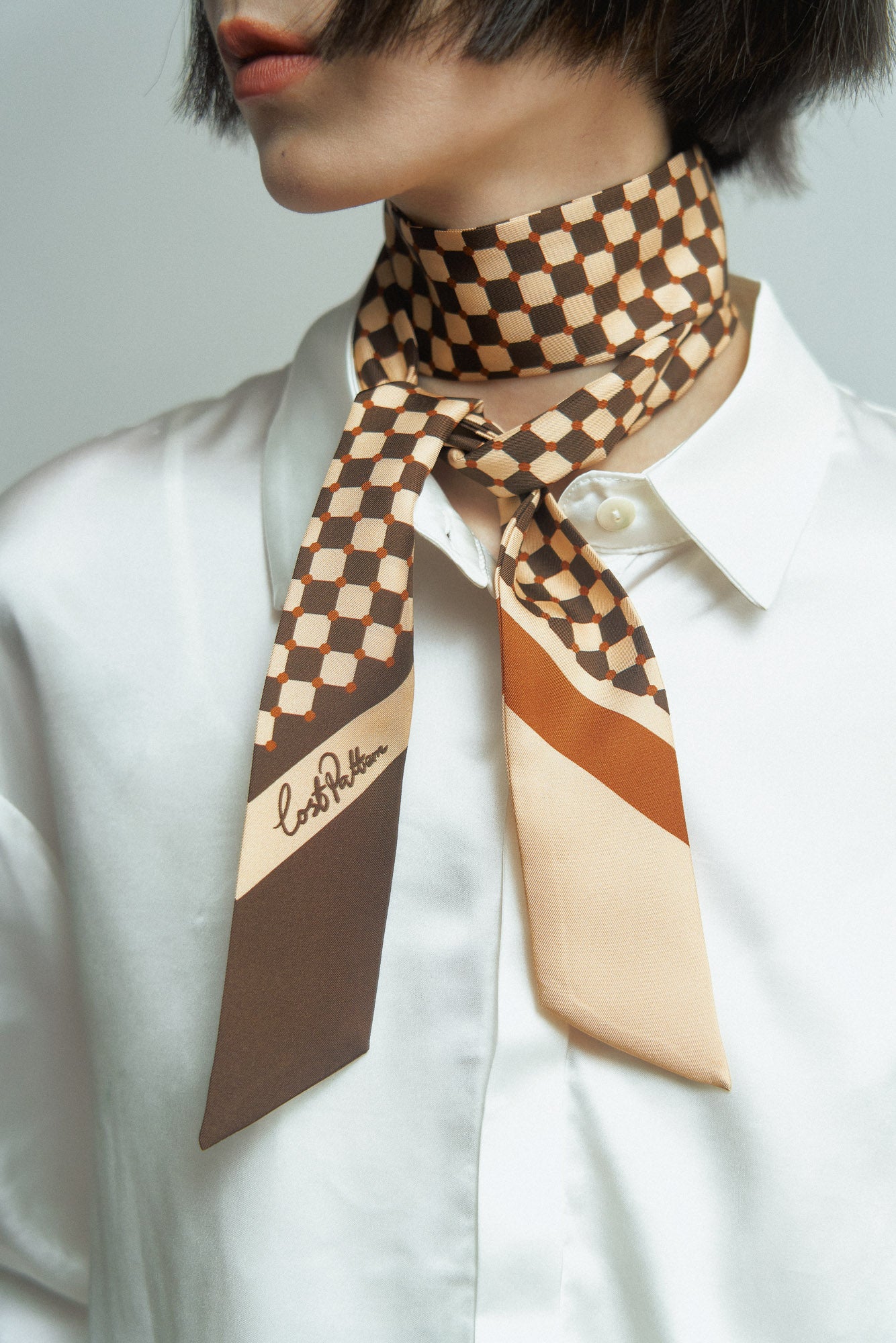 Checkerboard” Twilly Scarf | Silk Twilly – LOST PATTERN