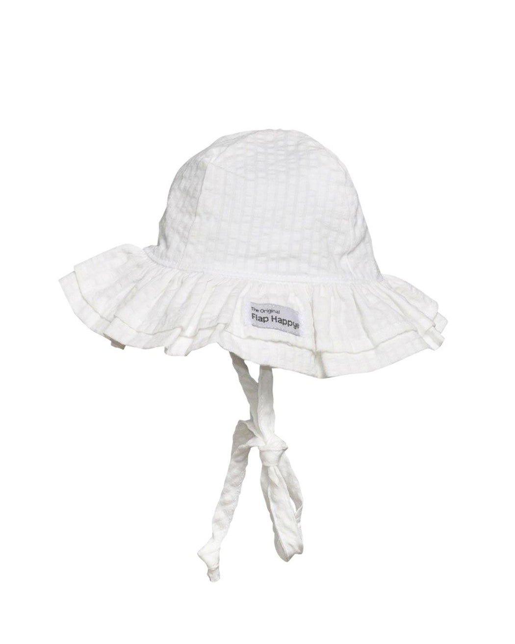 UPF 50+ Double Ruffle Hat – Vanilla Stripe Seersucker