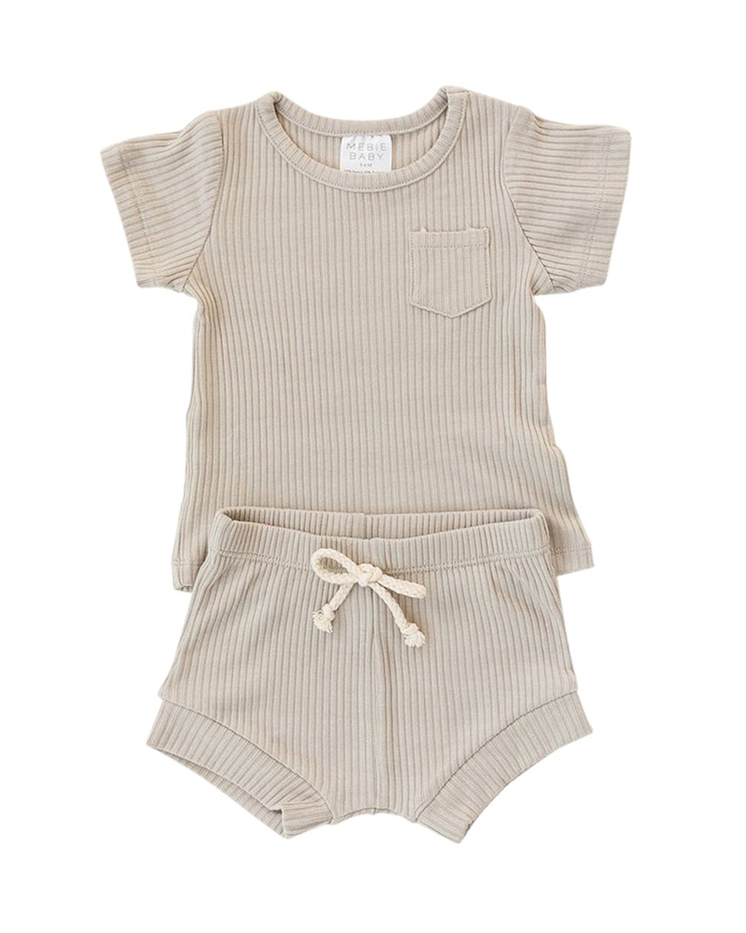 Ribbed Pocket Tee + Shorts Set – Oatmeal | Mebie Baby — ANOMIE