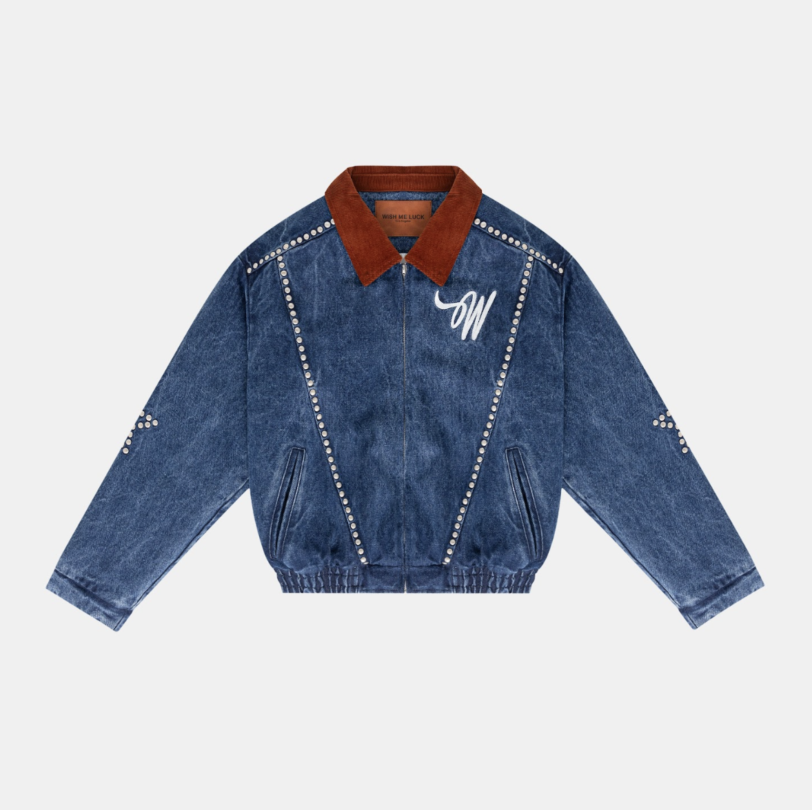 DENIM CROPPED LEAGUE BOMBER (SOLD OUT) - WISH ME LUCK