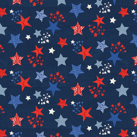 Red White Blue Patriotic Tie Dye Swirls and Stars Fabric Timeless Treasures