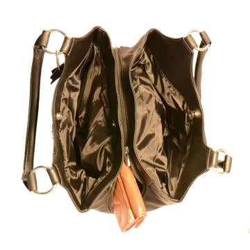 Genuine Leather 3 Compartments Ladies Handbag Brown