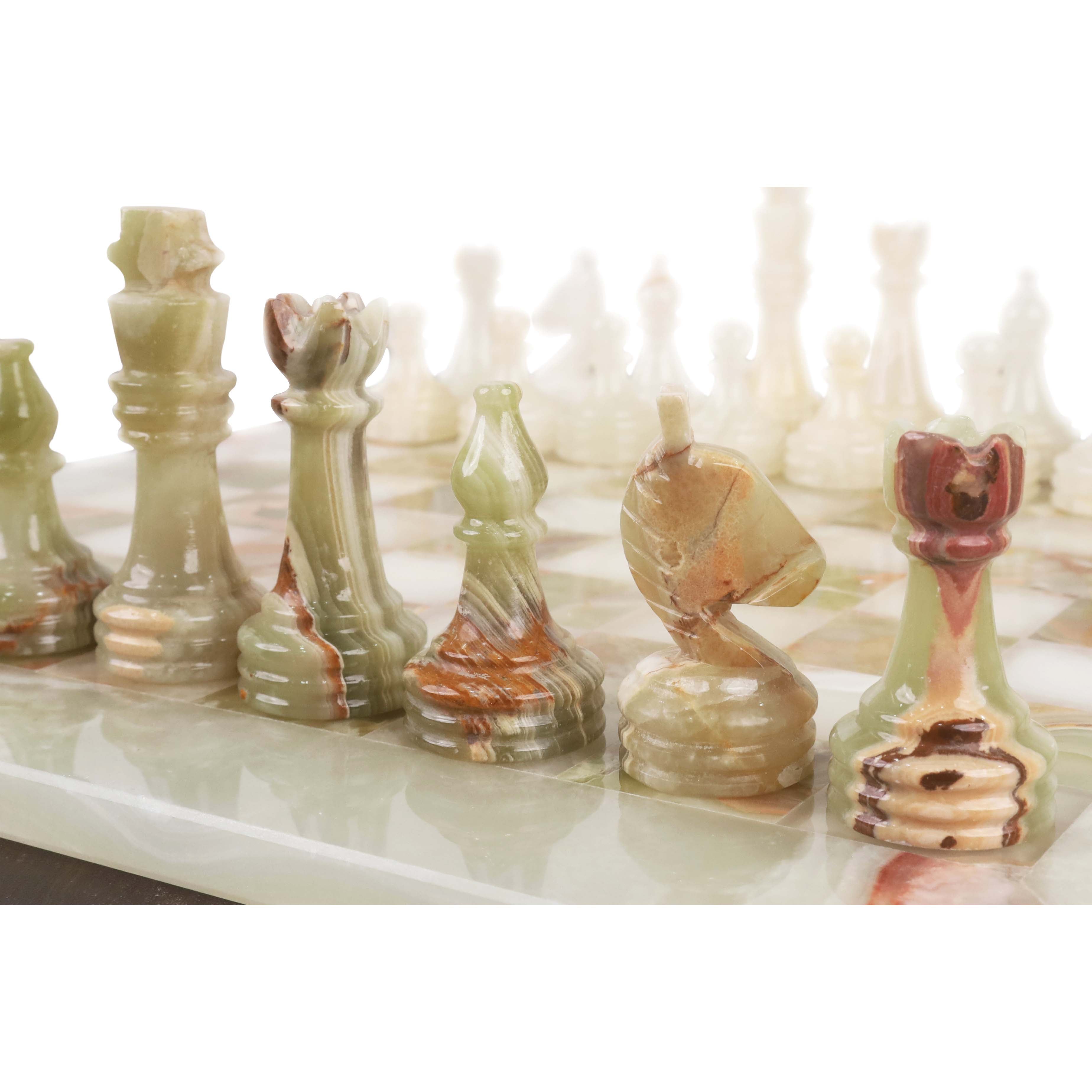 Onyx Marble & Stone Chess Pieces & Board Combo Set - 15" - Handcrafted Chess Set - Warehouse Clearance - USA Shipping Only