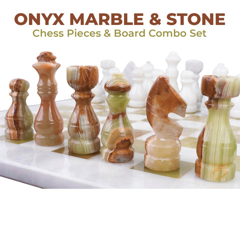 Onyx Marble & Stone Chess Pieces & Board Combo Set