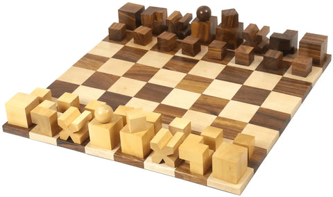 1923 Bauhaus Combo Chess Set - Golden Rosewood Chess Pieces + Chess Board