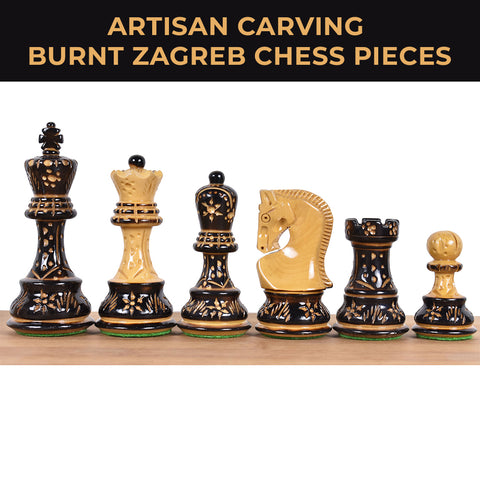 Artisan Carving Burnt Zagreb Chess Pieces