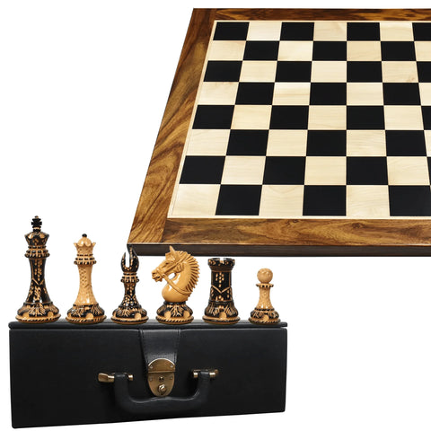 American Staunton Luxury Chess Pieces - Weighted Boxwood With Large Ebony & Maple Wood Chessboard