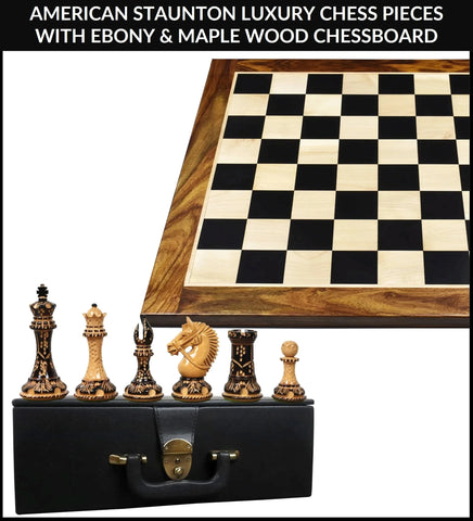 American Staunton Luxury Chess Pieces With Ebony & Maple Wood Chessboard