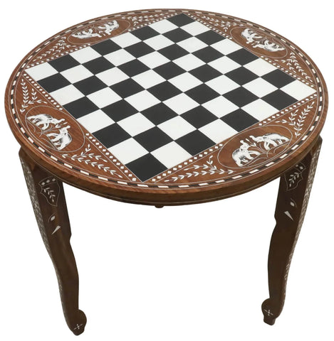 Boutique Luxury Round Chess Board Table - Golden Rosewood & Acrylic