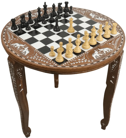 Boutique Luxury Round Chess Board Table With Staunton Chess Pieces