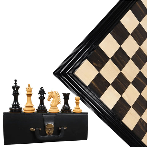 Carvers' Art Luxury Chess Ebony Wood Pieces With Ebony & Maple Wood Chess Board