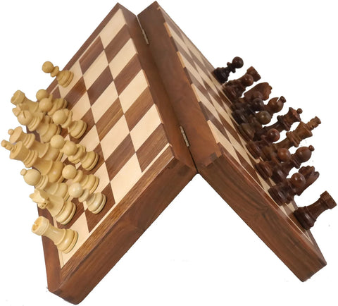 Large Rosewood & Maple Wooden Inlaid Magnetic Chess Set Board