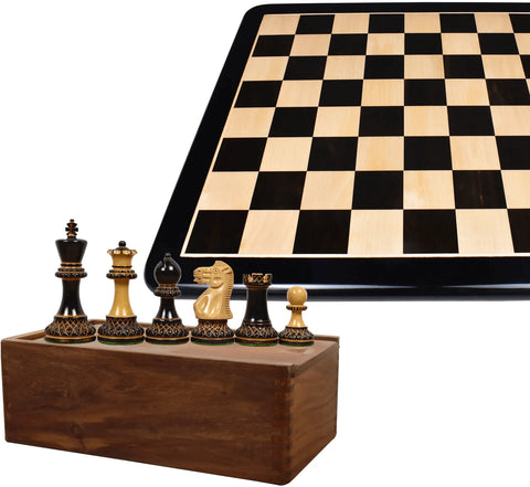 Parker Staunton Carved Chess Pieces With Inlaid Ebony & Maple Wood Board