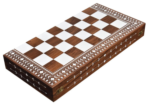 Solid Sheesham & Acrylic Ivory Inlaid Wooden Folding Chess Board