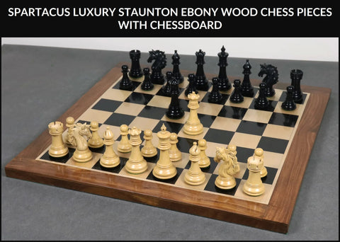 Spartacus Luxury Staunton Ebony Wood Chess Pieces With Chessboard