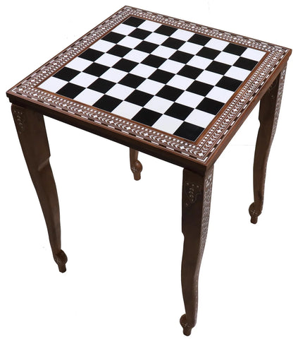 Wooden Chess Board Table - Solid Sheesham & Acrylic Ivory
