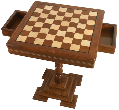 Wooden Chess Board Table With Drawers