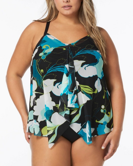 Plus Size Women's Zip Front Posture Bra Tankini Top by Swim 365 in Party  Multi (Size 20) - Yahoo Shopping