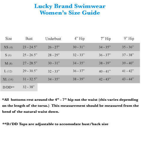 Lucky Brand Size Chart – Blum's Swimwear & Intimate Apparel