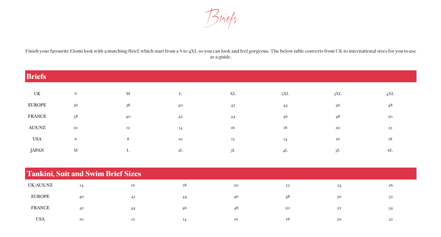 Elomi Size Chart – Blum's Swimwear & Intimate Apparel